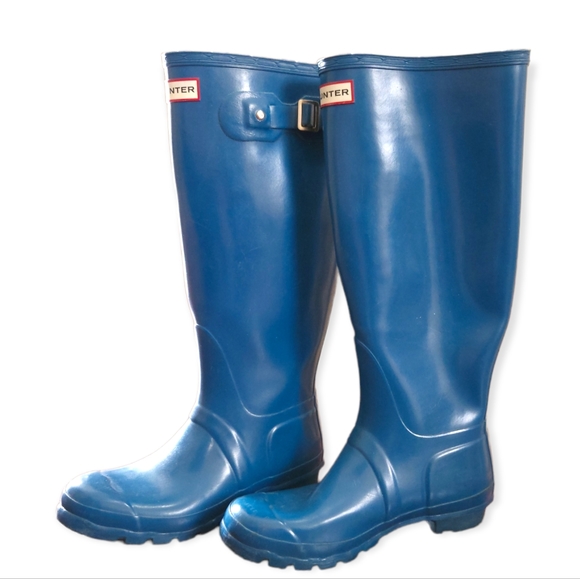 Size 8 Hunter Rain Boots Glossy Nimbus Blue Rubber Boots - Picture 5 of 13